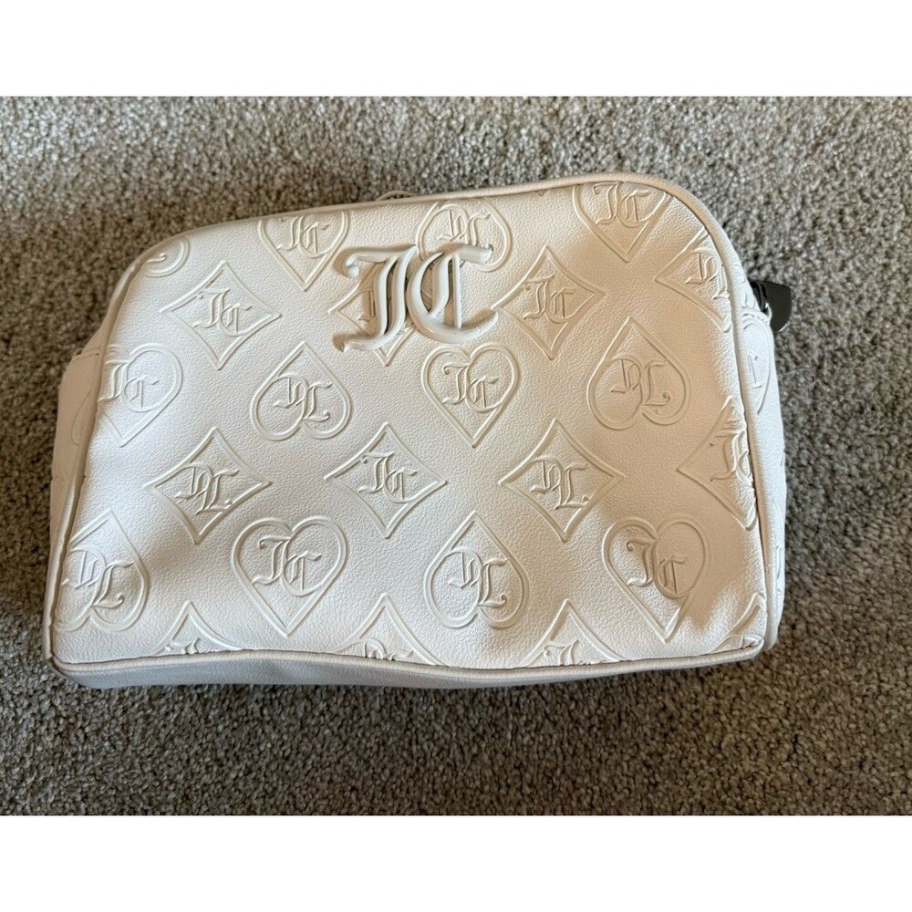 Juicy Couture Cream Embossed JC Monogram Zip Crossbody Bag Adjustable Strap